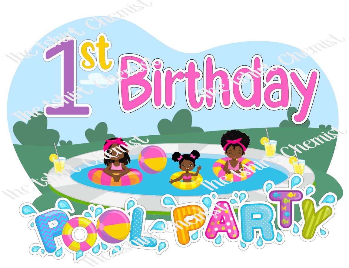 1st Birthday Pool Party, African Girls Pool Party, Girl Fun Pool Party, Pool Party Birthday Shirt Design, PNG, Digital Download