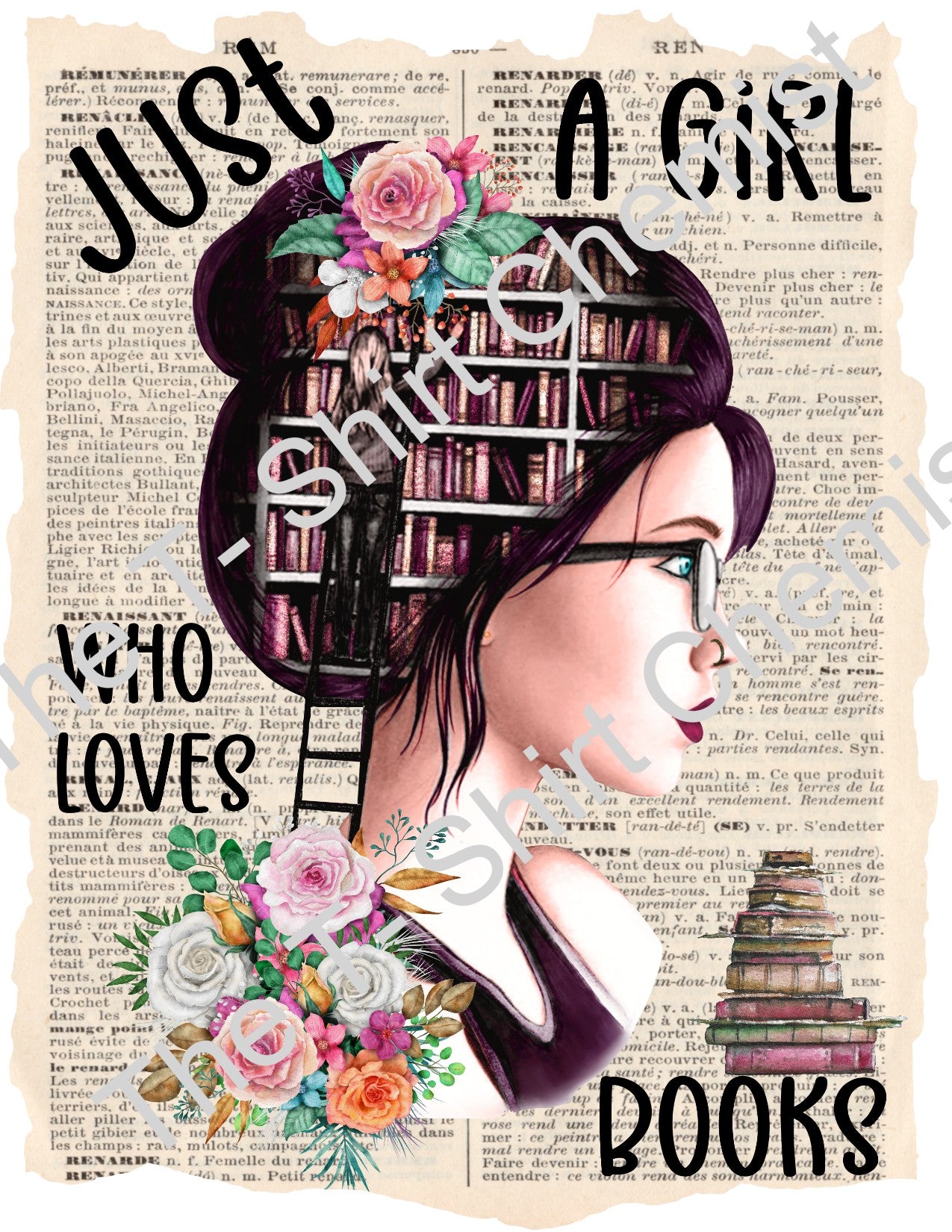 Just a girl who Loves Books on Torn Bookpage Background